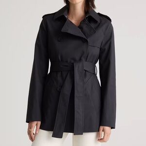 Quince Womens Comfort Stretch Short Trench Coat Midnight Black S